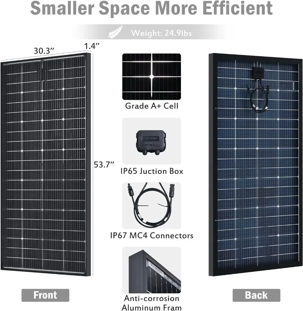 Bifacial 단결정 태양 전지 패널, RV 가정 농장 트레일러 캠핑카용, 고효율 태양 전지 모듈, 400 와트, 12V, 10BB