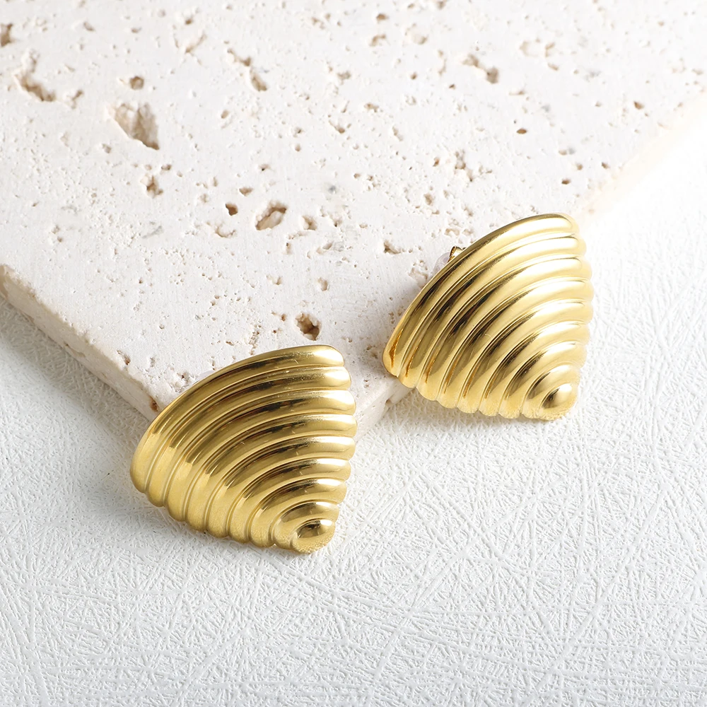 JINHUl Stainless Steel Simple Thread Invert Triangle Shell Stud Earrings Waterproof Gold-plated Metal Fashion Attractive Jewelry