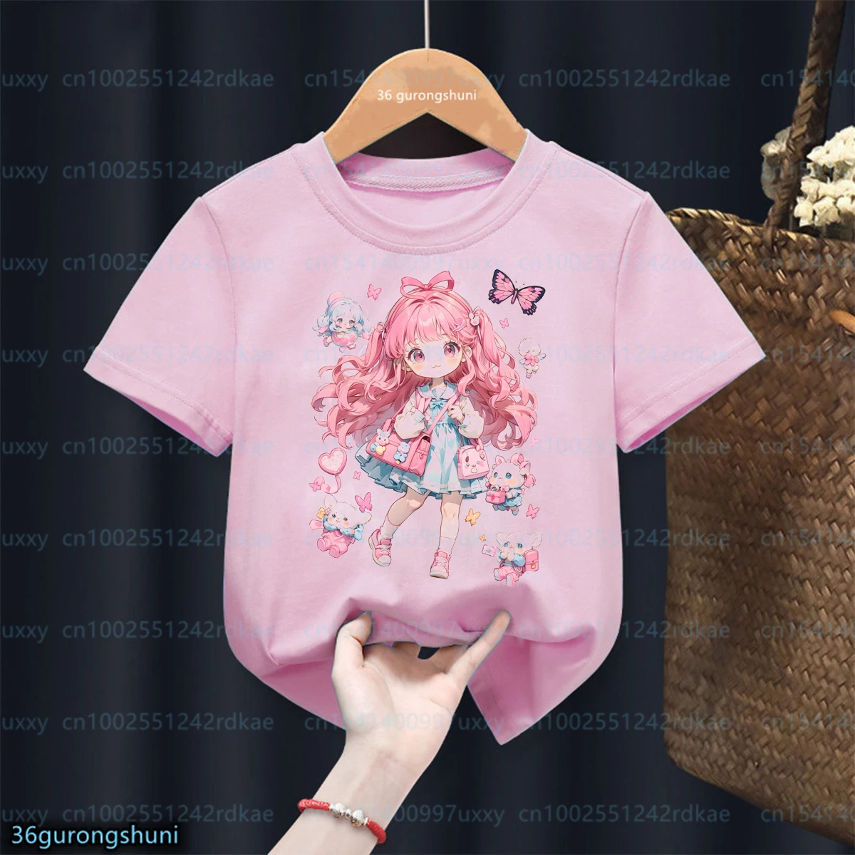 T-Shirt For Girls Anime Magic Card Girl Sakura Cartoon Print Tshirt Cute Funny Kids T-Shirt Pink O-Neck Shirt Top 1-15 Years Old