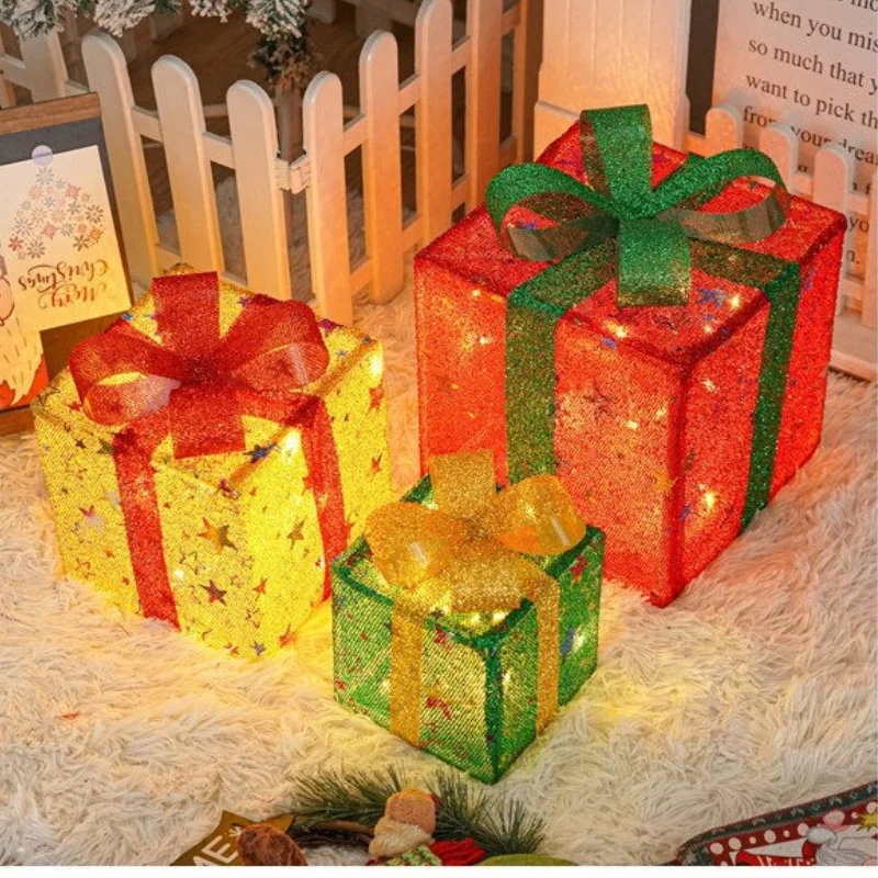 2024 Christmas New Product Light String Christmas Gift Box 3-Piece Set Holiday Gift Colorful Lights Room Props Decoration Lights