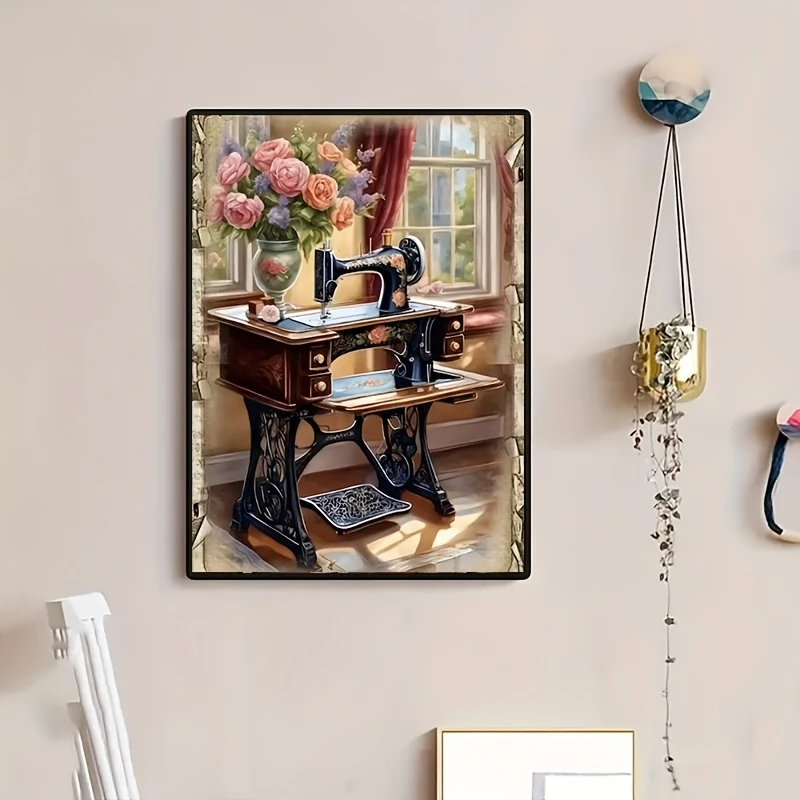 A Sewing Machine and Flowers 500/1000/1200/2000 PCS Jigsaw Puzzles Family Activity Games for Gameroom Bedroom Gifts Frameless
