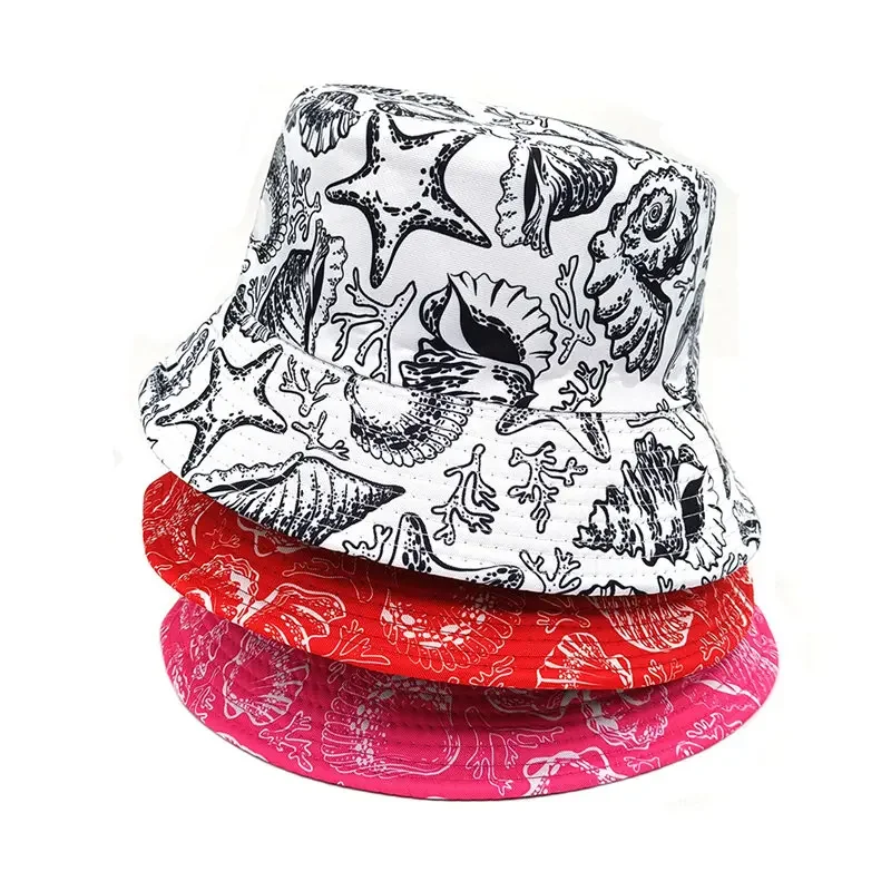 Spring Polyester Cartoon Print Bucket Hat Fisherman Hat Outdoor Travel Sun Cap For Men And Women 01