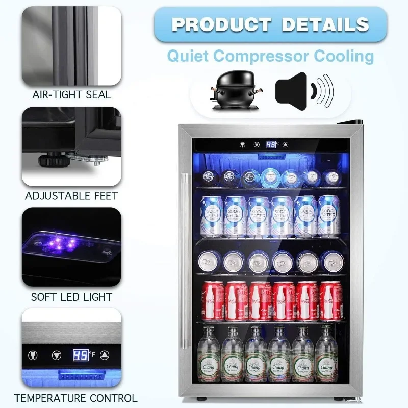 Antarctic Star Beverage Refrigerator Cooler - 145 Can Mini Fridge Glass Door for Soda Beer or Wine