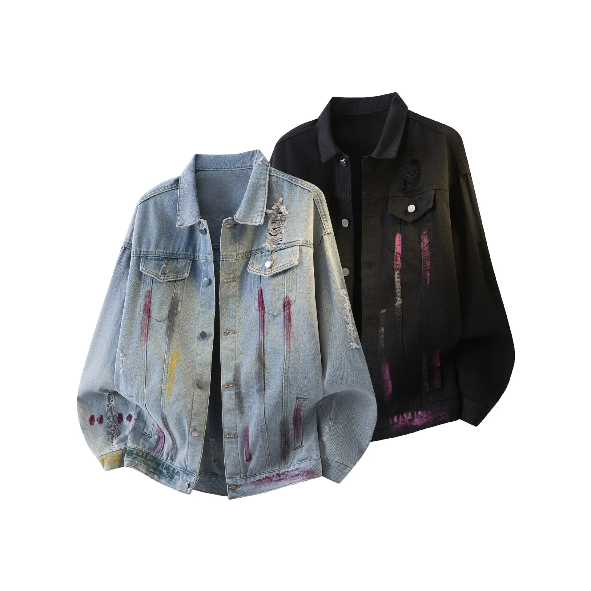 2026 Spring and Autumn American Retro Washed and Dyeed Hole Denim Jacket Men's Design Sense