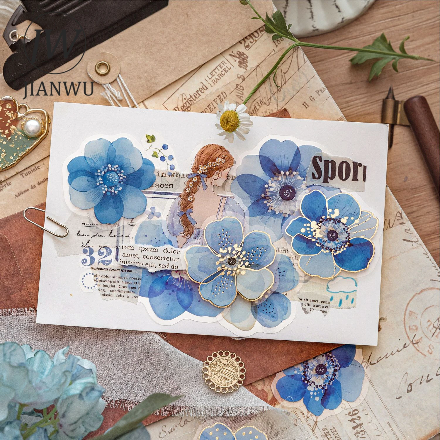 JIANWU Blooming Flower and Whisper Series Vintage Floral Landscape Material Collage PET Sticker Creative DIY Journal Stationery - view 4