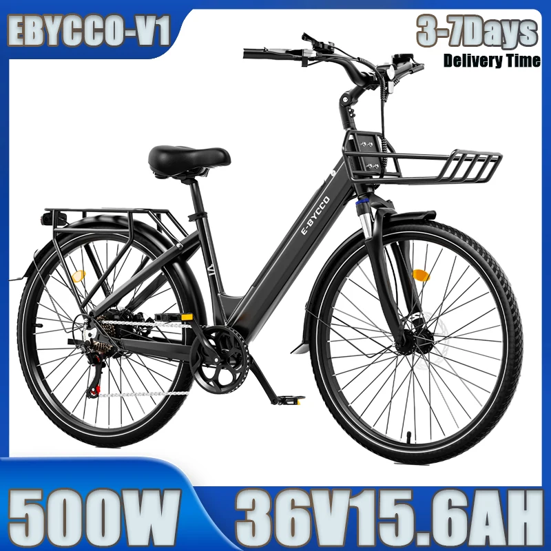 EBYCCO V1, motore super potente da 500 W e 45 Nm, batteria a lunga durata da 36 V e 15,6 Ah, bicicletta elettrica con doppi freni a disco e pneumatici da 28 pollici, ideale per gli spostamenti urbani.