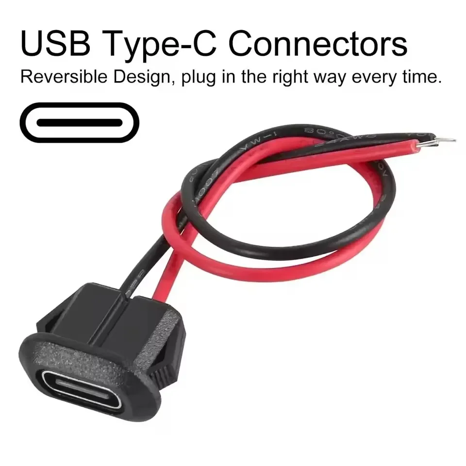 Type C Female Connector Waterproof USB C Female Jack Socket 2 Pin 3A Charging Port Power Cable Extension Direct Crimp Mount view 4