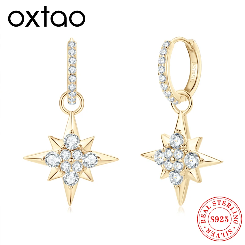 

OXTAO Guide Star Dangle Earrings Original 925 Silver With GRA Certified Moissanite Star Stud Earrings for Women Romantic Jewelry