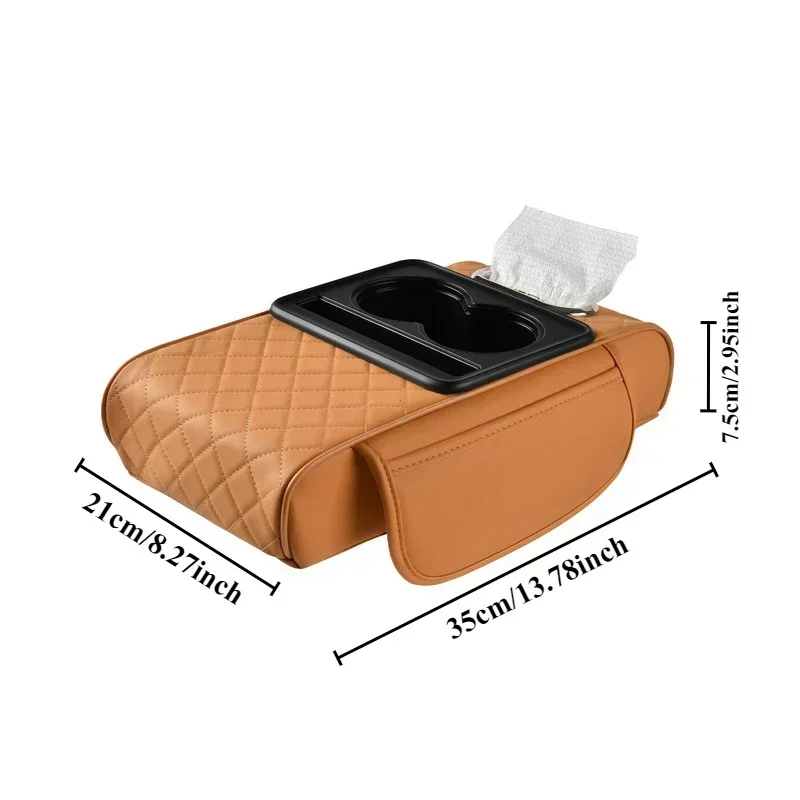 Car Armrest Box 7.5cm Thicken Height Pad Arm Rest Cushion with Pocket Tissue Cup Holder Memory Cotton Elbow Support  Height Pad