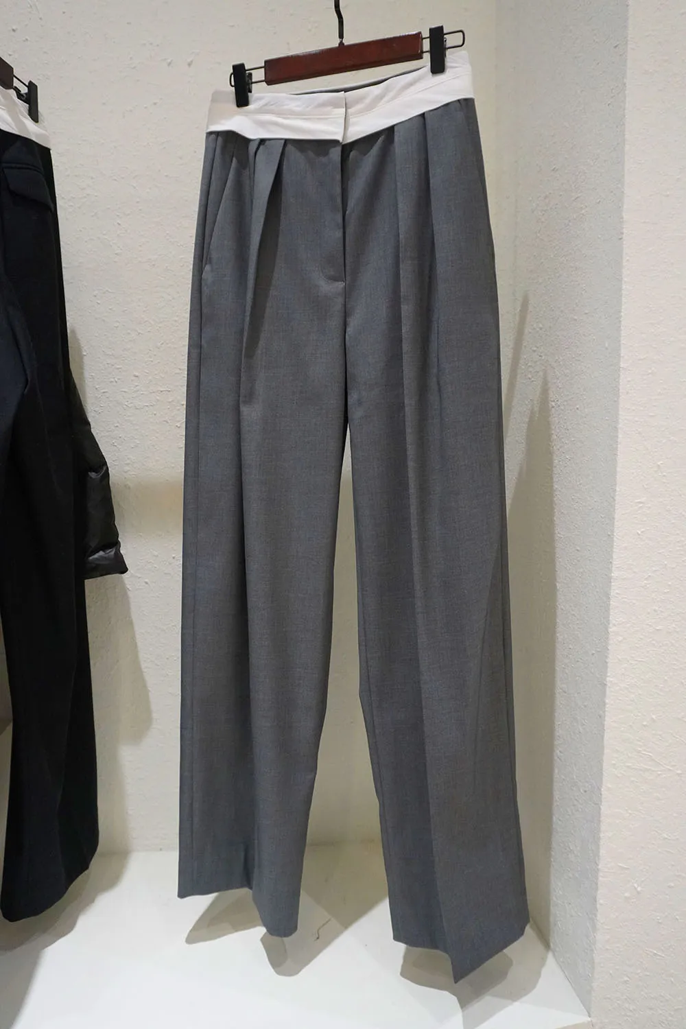 بنطلون نسائي عصري بخصر مرتفع وتصميم مرقع من الصوف، قصة مستقيمة، تصميم نحيف، بنطلون أنيق عالي الجودة للنساء #5