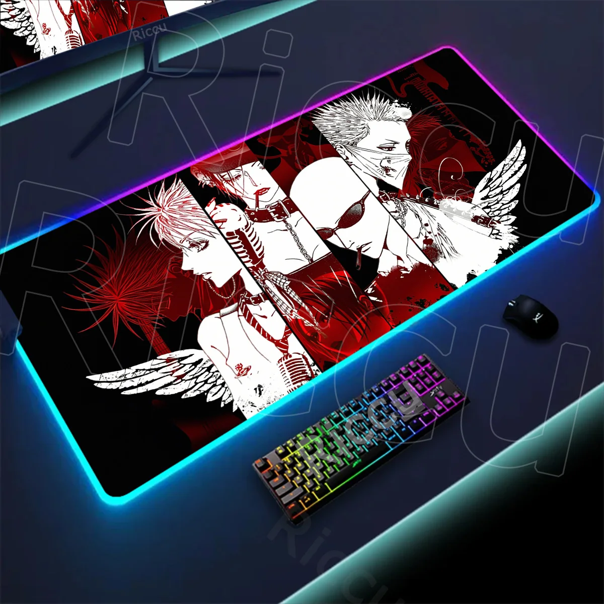 

XXL HD Printing Anime Mousepad LED Desktop Carpet Nana Osaki Backlight Gaming Accessories RGB Computer Keyboard Mat Black Stones
