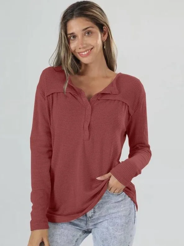 Csa hoada de manga larga con gofres, Top informal de punto de aodón puro para mujeres jóvenes en sus últimos veinte añ...