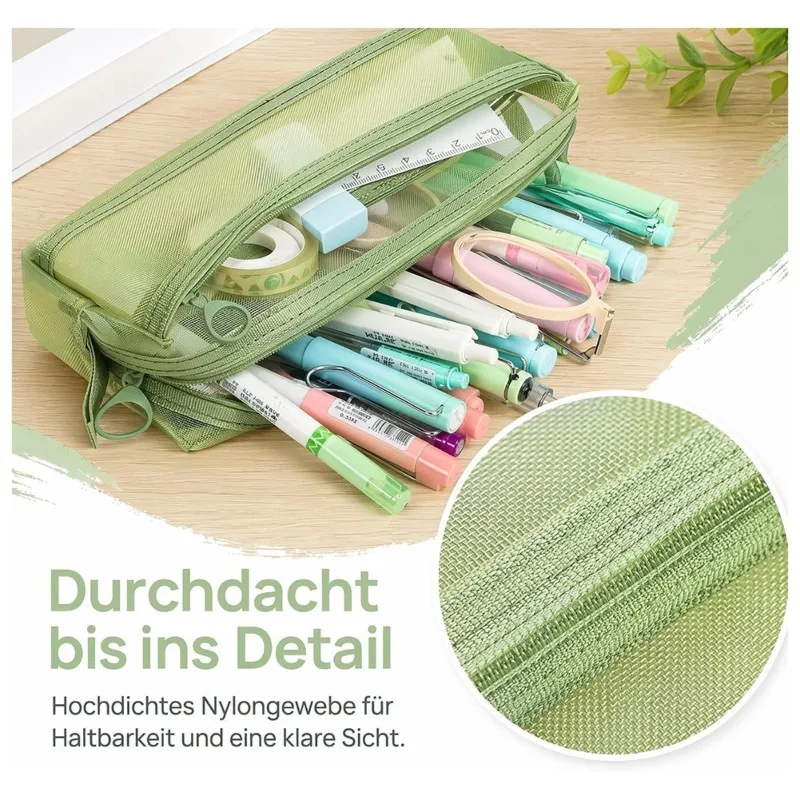A53M-Transparent Mesh Pencil Case 2-Pack Large Capacity Portable Stationery Bag,Multi-Purpose Storage Pouch For School Office