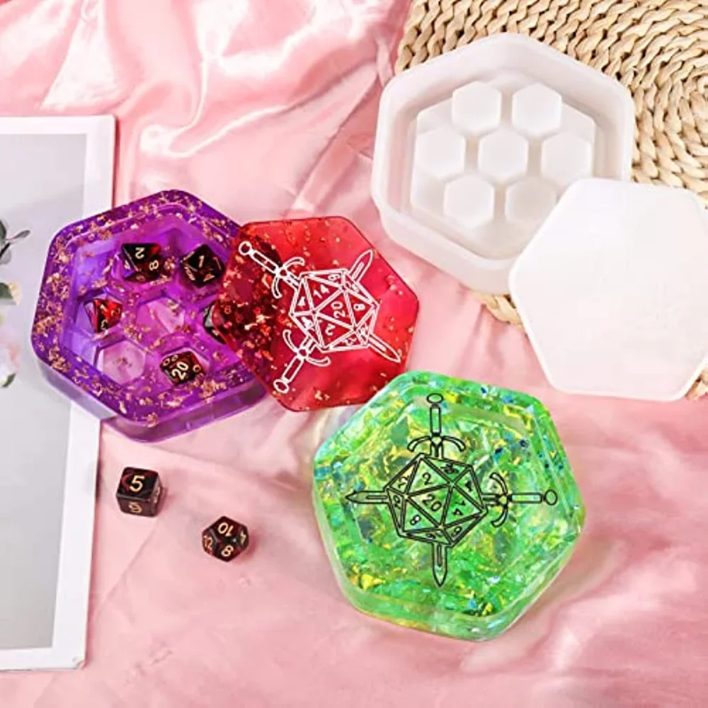 Dice Box Resin Molds Silicone DIY Hexagon Dice Storage Tank Epoxy Resin Container Game Lovers Gifts