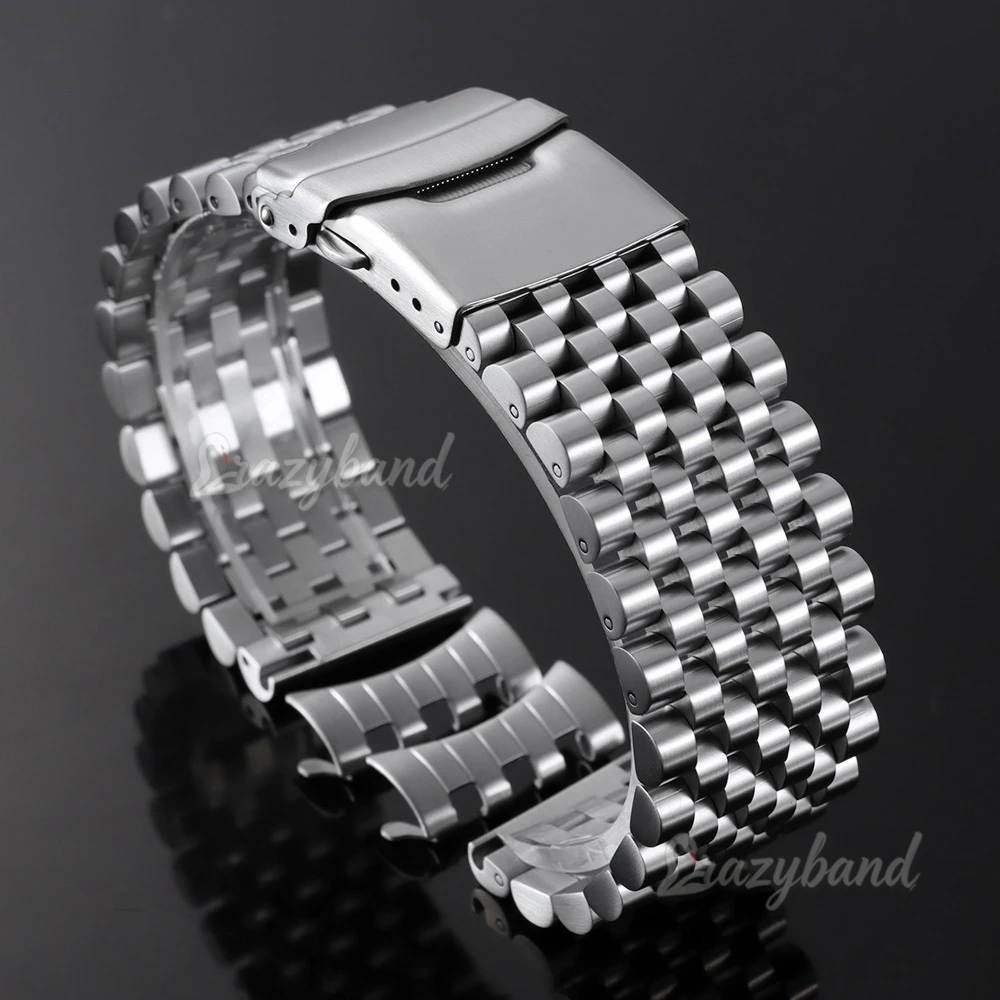 Luxury Solid Stainless Steel Watch Band for Seiko for Casio 20mm 22mm Matte Silver Universal Business Arc End Metal Men Strap