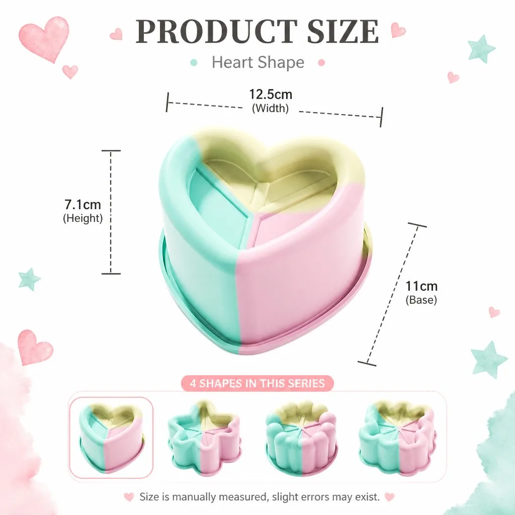 Reusable Silicone Cake Mold,Heart,Star,Round & Square Baking Tray for Choclate,Jelly,Soap & Muffin,Food Grade Kitchen Supplies