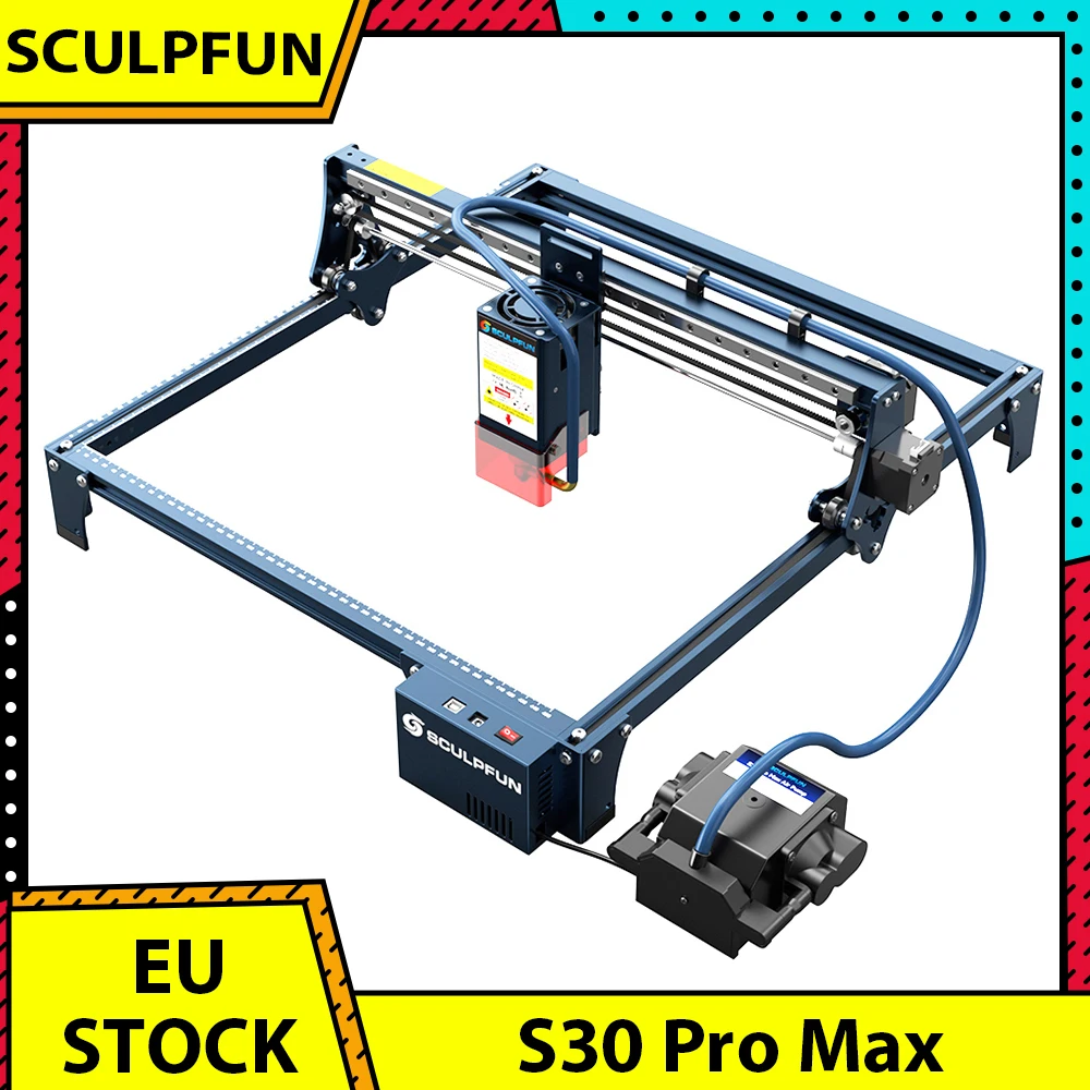 Graveur et découpeur laser SCULPFUN S30 Pro Max 20W, assistance pneumatique automatique, mise au point laser, carte mère 32 bits, lentille remplaçable, laser