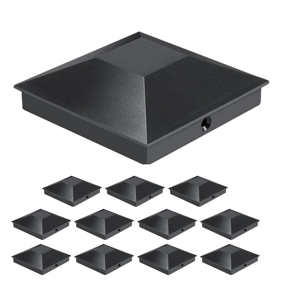 12pçs tampas de poste de cerca de plástico preto à prova d'água, tampa superior de poste de madeira durável para deck de cerca, tampa de poste de gabinete
