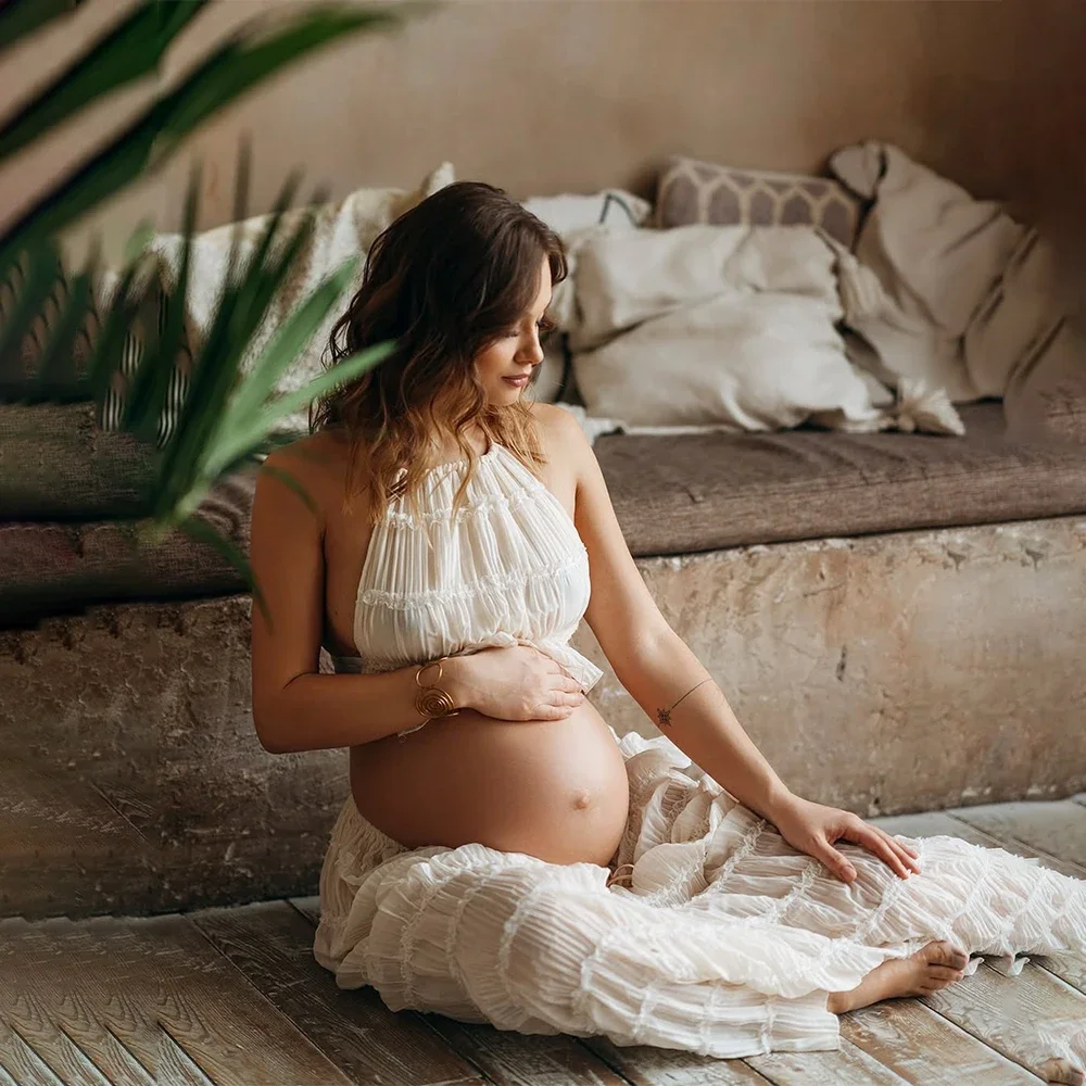 Chiffon Maternity Photography Dress Backless Adjustable Straps Pregnant Session Pregnancy Photoshoot Baby Shower Gown
