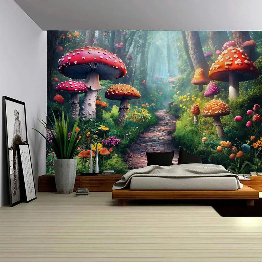 

Mushroom Forest Tapestry Dreamy Landscape Kawaii Cartoon Home Wall Hanging Cloth Hippie Home Wall Decoration Blanket Bed Sheet