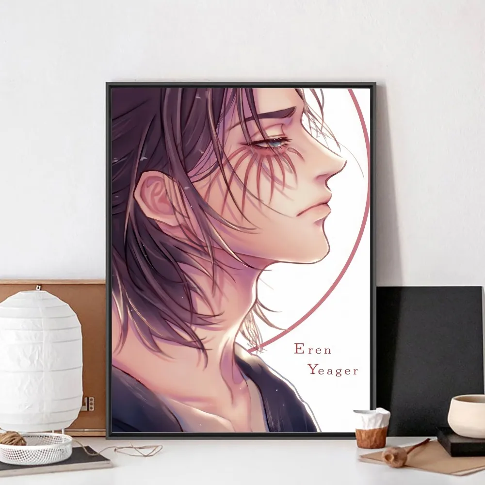 Attack Titan Eren Yeager Anime Classic Vintage Poster Framed Kraft Club Bar Paper Vintage Wall Painting Bedroom Study Stickers