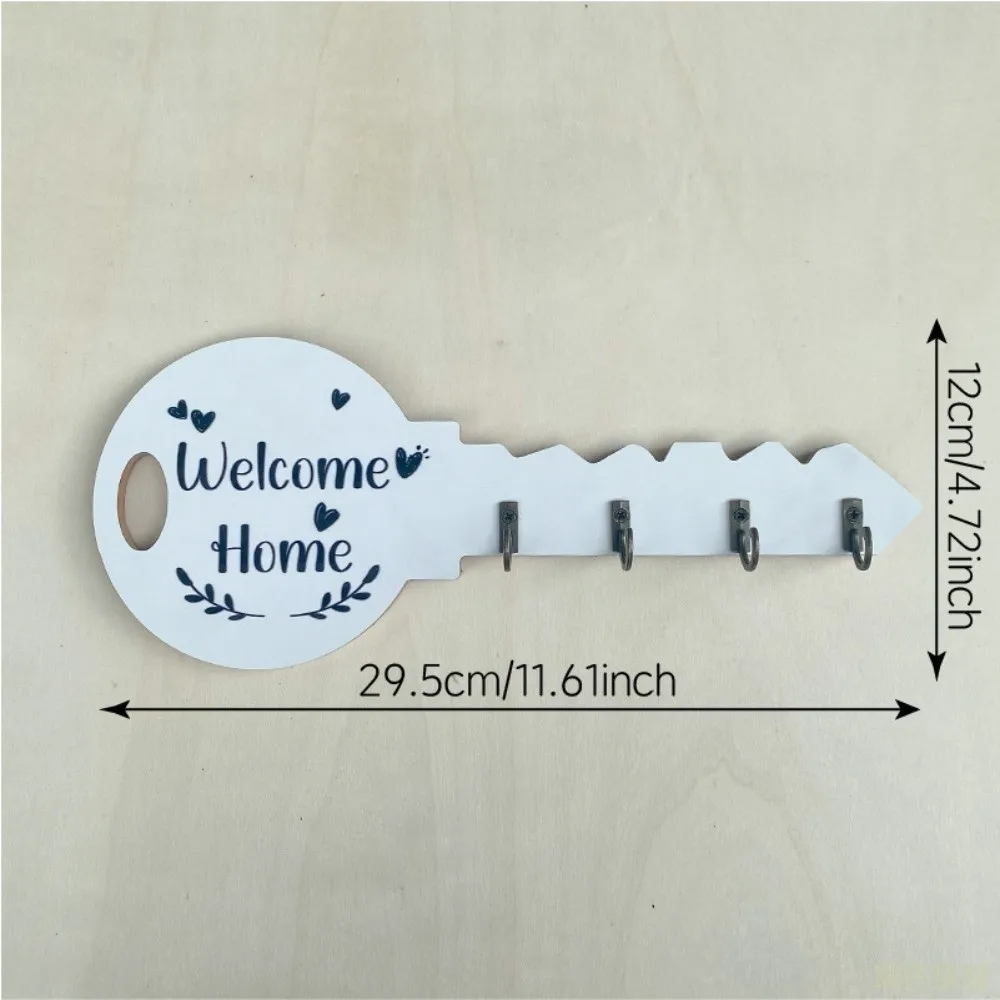 Wood Wooden Key Holder Metal Hooks Rustic Style Wall Key Rack Bohemian Style Key Shaped Key Hook Organizer Entryway Organization