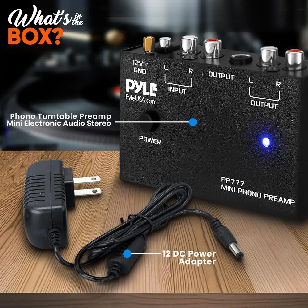 Mini Phono Turntable Preamp, Preamplifier Stereo dengan Input/Output RCA, Kebisingan Rendah, Adaptor 12V DC, Ideal untuk Vinyl & Fonograf