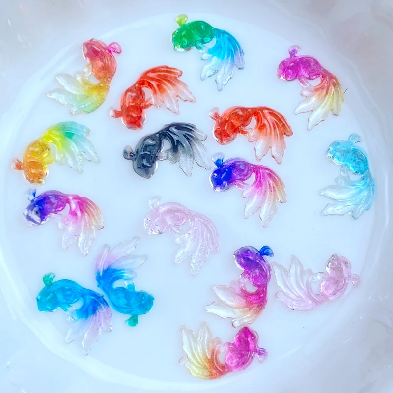 50Pcs New Cute 7*12mm Transparent Little Goldfish Series Resin  Flatback Ornament Jewelry Making Manicure Hairwear Accessories