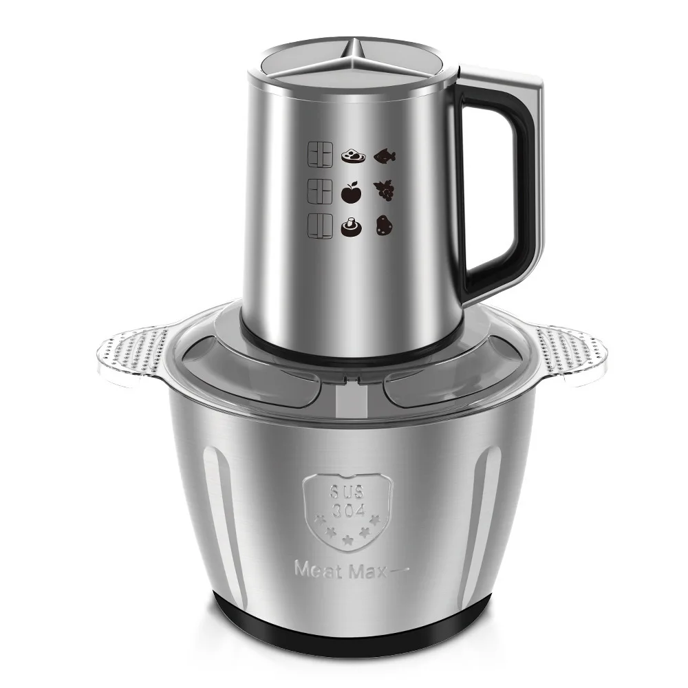 휴대용 다기능 3L 스테인리스 스틸 분쇄기 전기 고기 다지기 야채 마늘 블렌더 믹서 손잡이 포함
