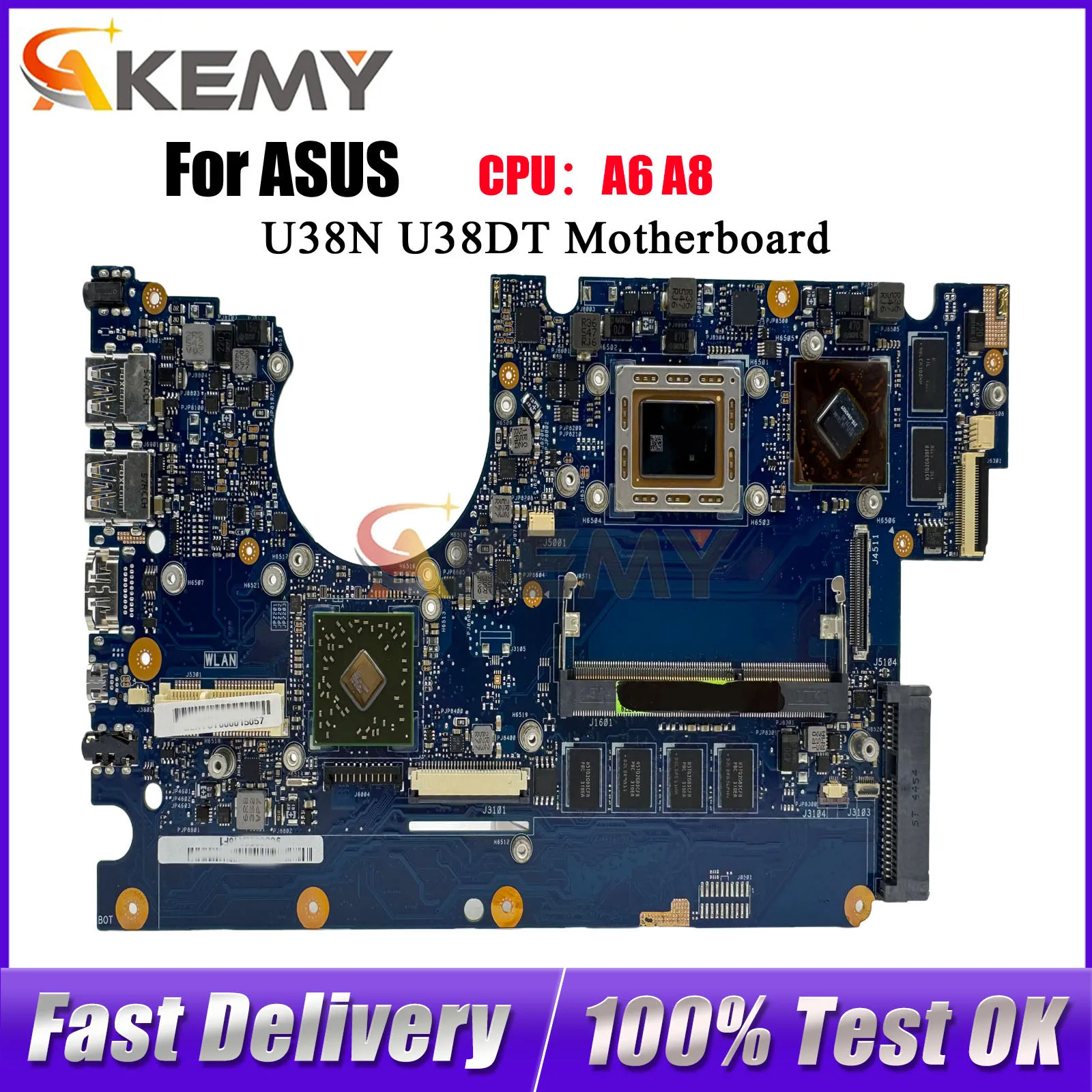 

U38DT Laptop Motherboard For ASUS ZenBook U38DT U38N Notebook Mainboard With A6 A8 CPU 100% tests OK fast shipping High quality