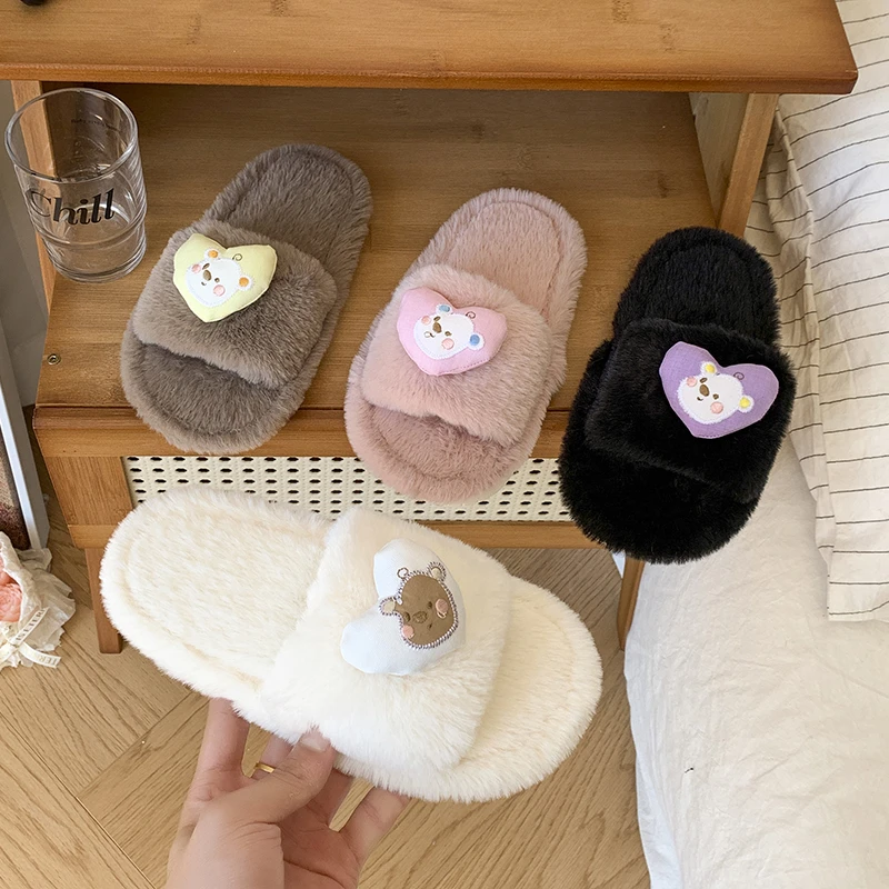 

2025 Children Plush Slippers for Girls Winter New Fashion Korean Style Soft Bottom Anti-slippery Versatile Casual Open-toe Shoes