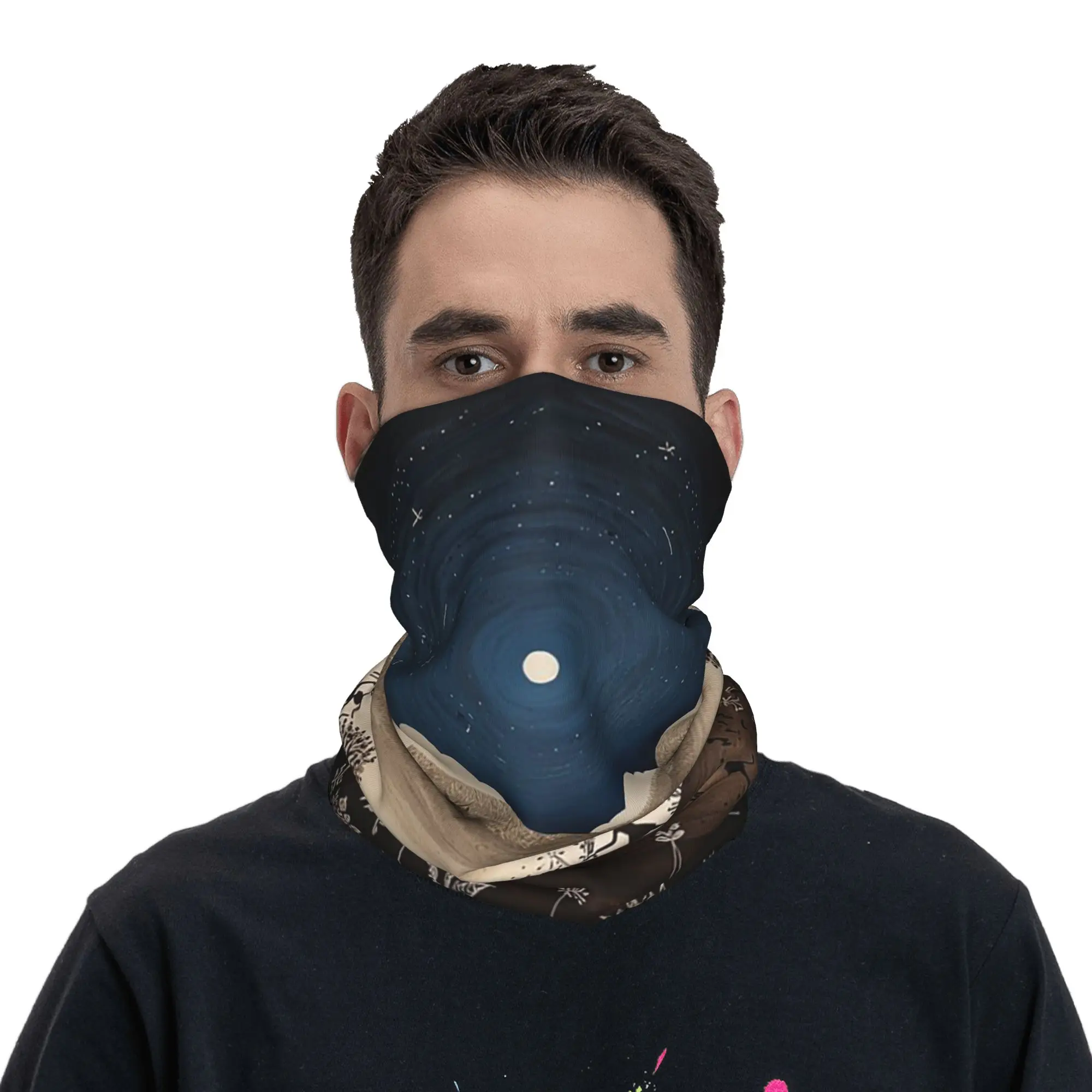Celestial Harmony Warli Night Sky Painting Design Bandana Neck Cover Printed Mask Scarf Face Mask Running For Men Women Adult