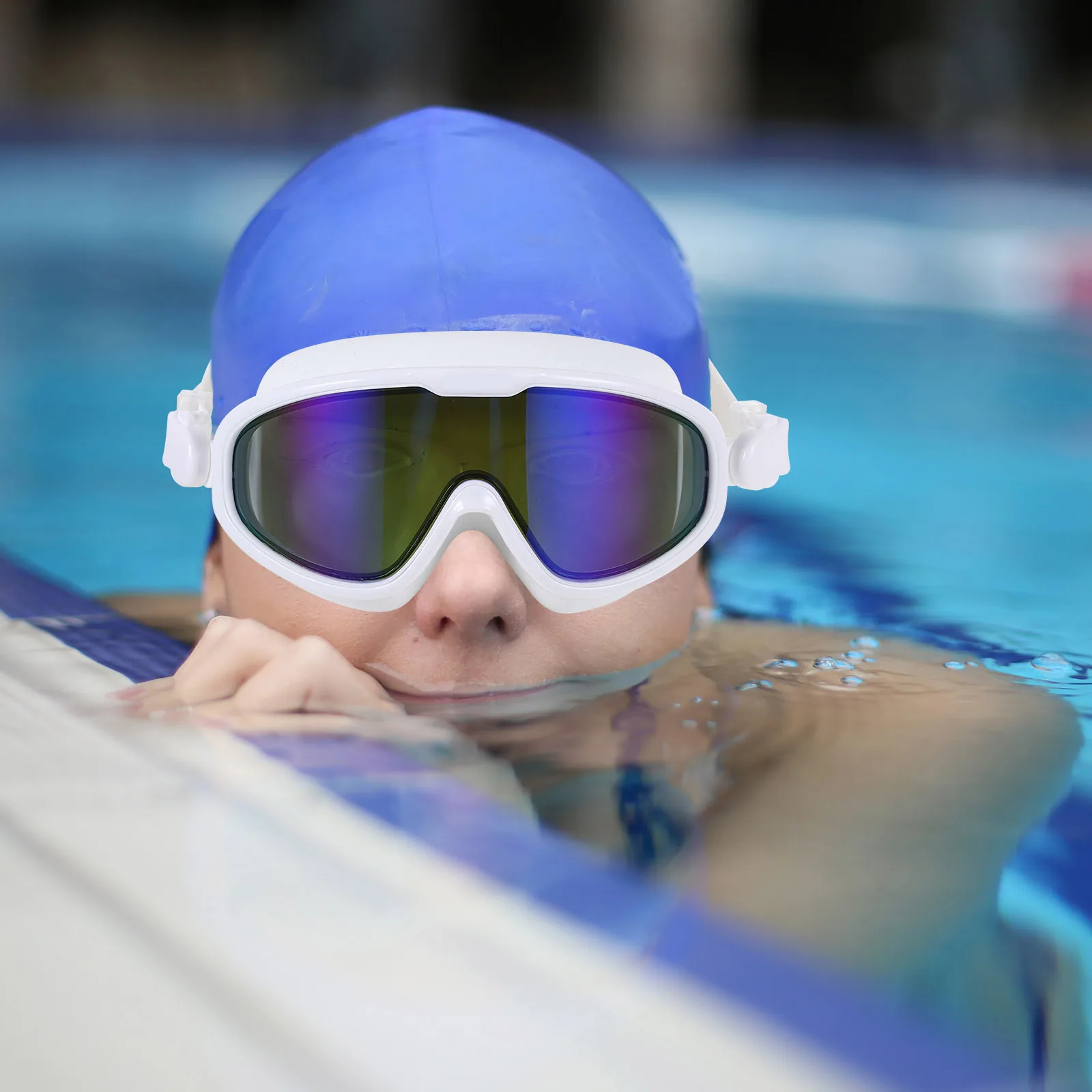 

Waterproof Swimming Goggles Diving Eye Protector Ergonomic Thickened Silicone Seal Snap Joint Design Unisex White For