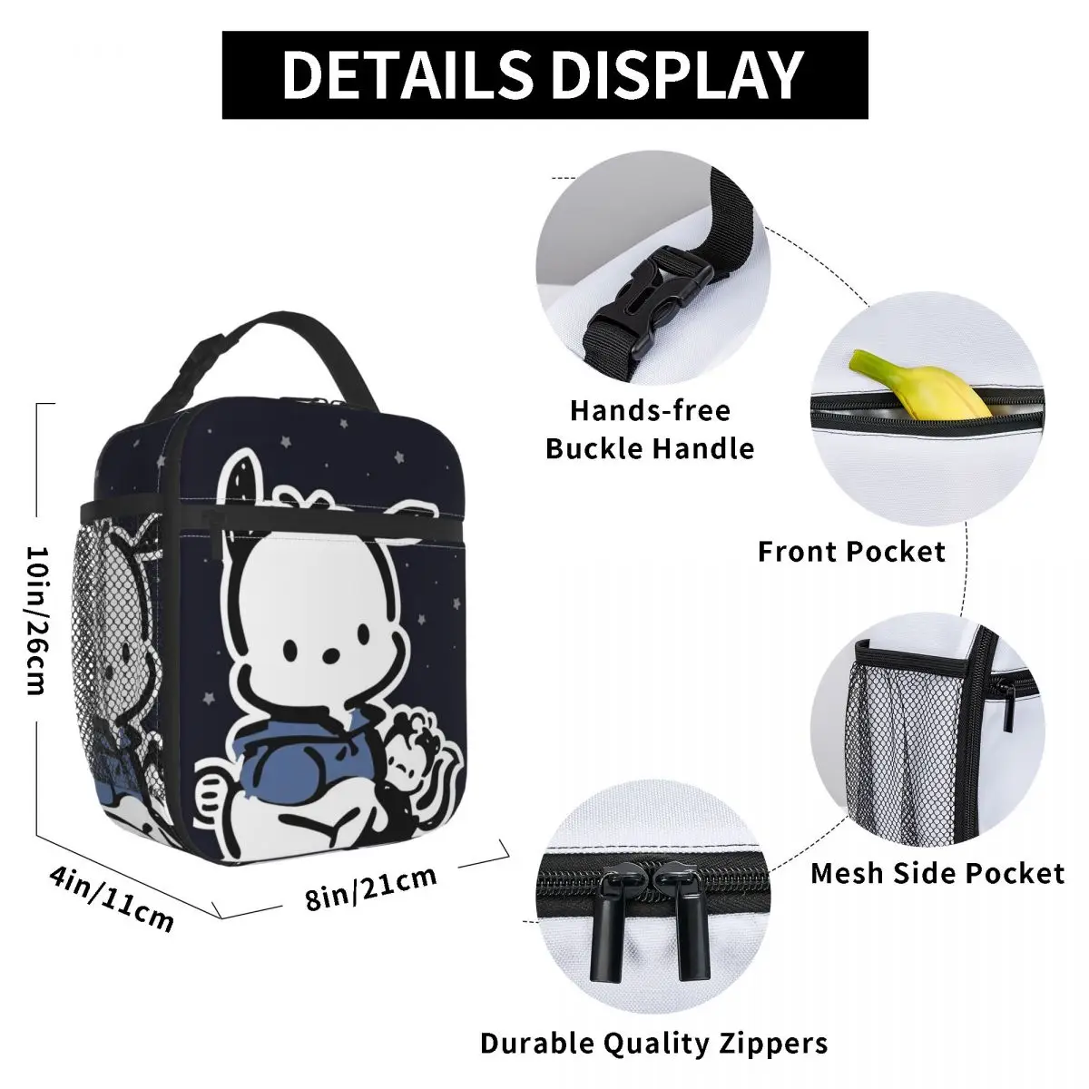 Pochacco Kawaii Dog Insulated Lunch Bags Cooler Bag Reusable Meal Container High Capacity Tote Lunch Box Food Storage Bag Picnic