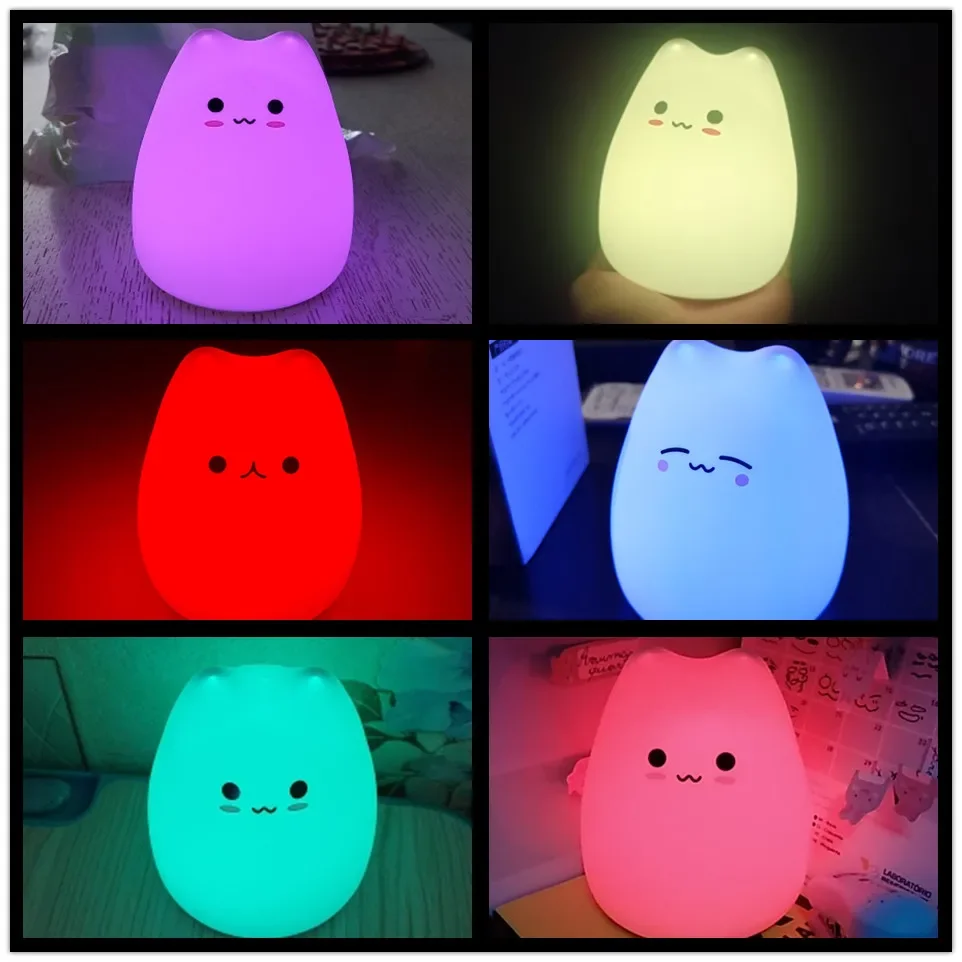 Mini Kawaii Cat Night Lamp 7-color Touch Color-changing Bedroom Nightlight for Children