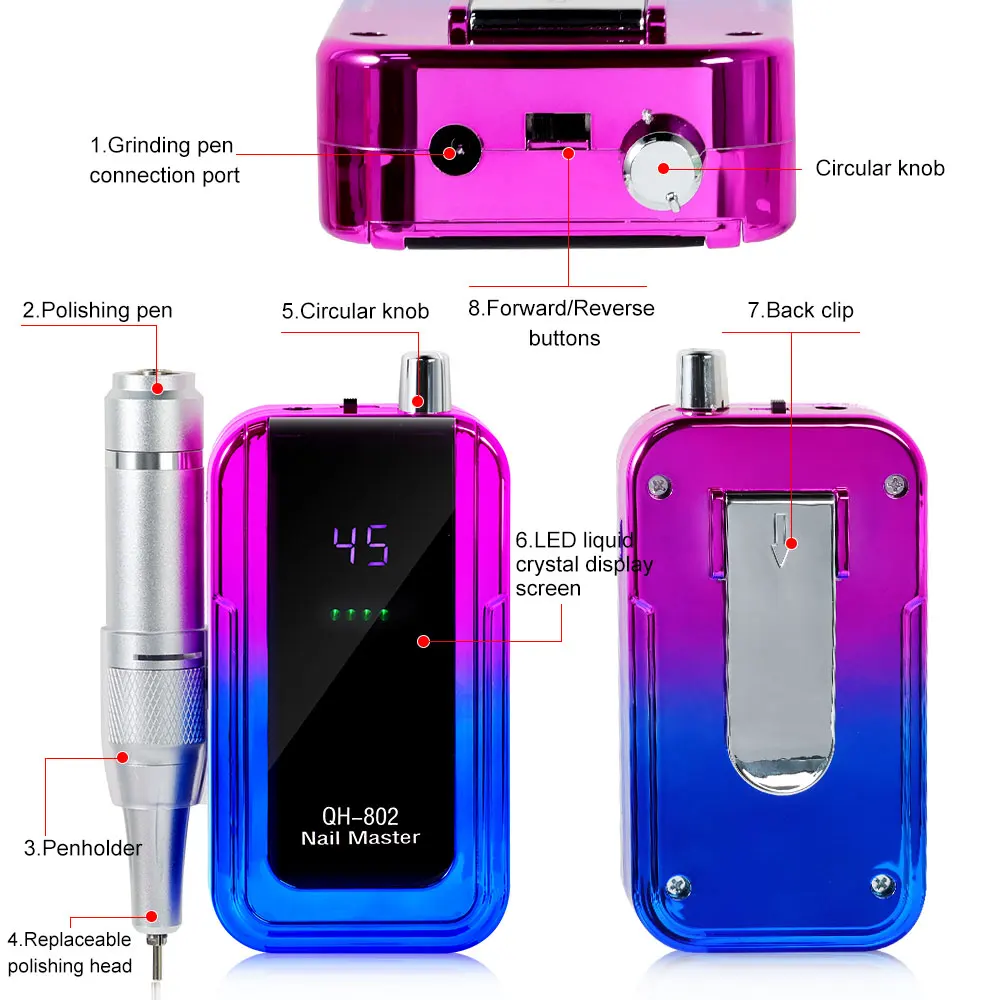 45000 U/min wiederaufladbare elektrische Nagelbohrmaschine, professionelle Nagelpolierfeile, geräuscharmer Polierer für Nagelstudio-Werkzeuge