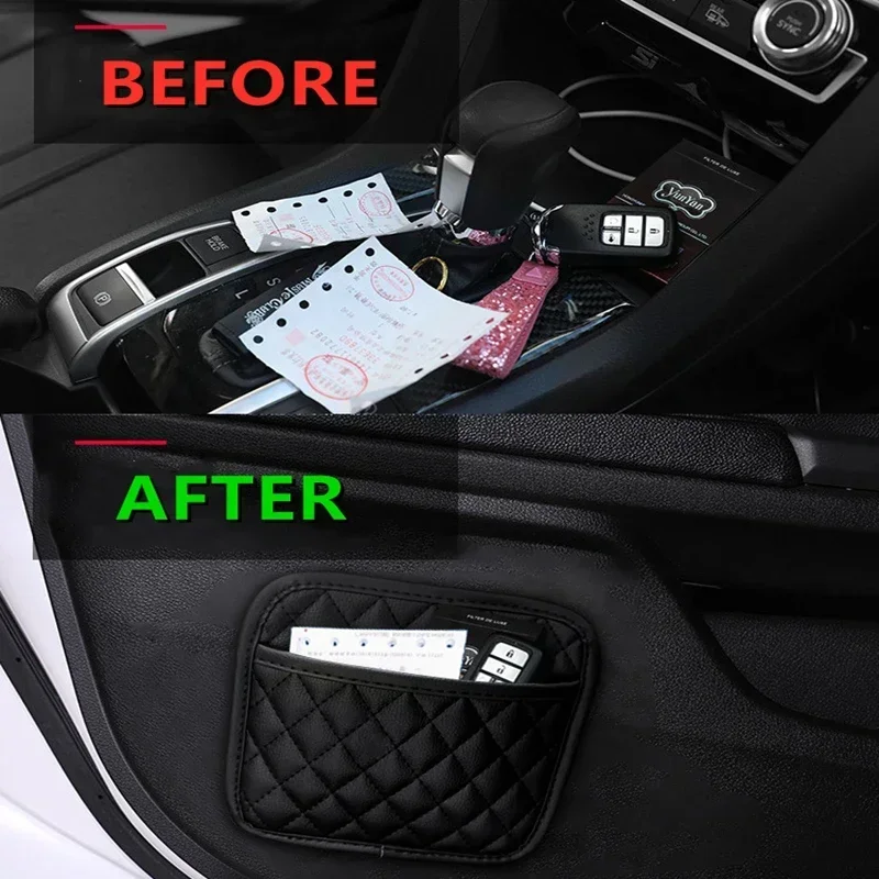 Universal PU Leather Car Storage Bag Seat Side Door Organizer for Small Items, Auto Console Storage Pouch for All Vehicles