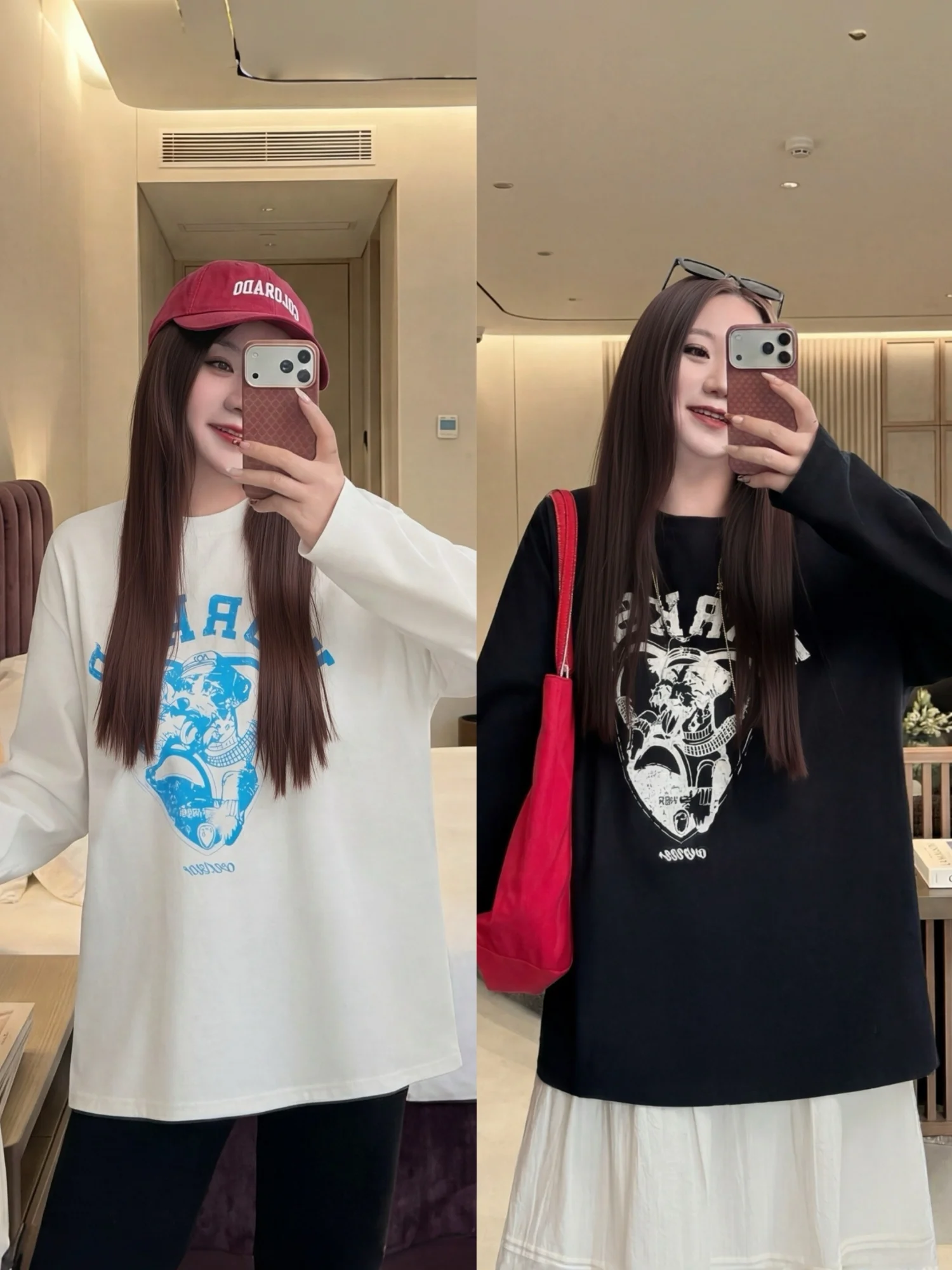 

plus Size Women's Long Sleeve T-Shirt Spring New Loose Slimming Versatile Meat Covering Commute Style Thick Sister 16982H