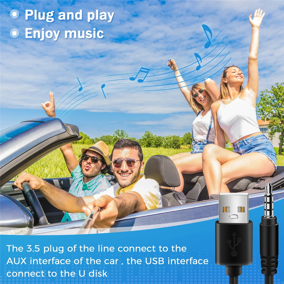 3.5mm Plug AUX Audio Jack to USB 2.0 Male Charger Cable Adapter Cord for Car MP3JAS