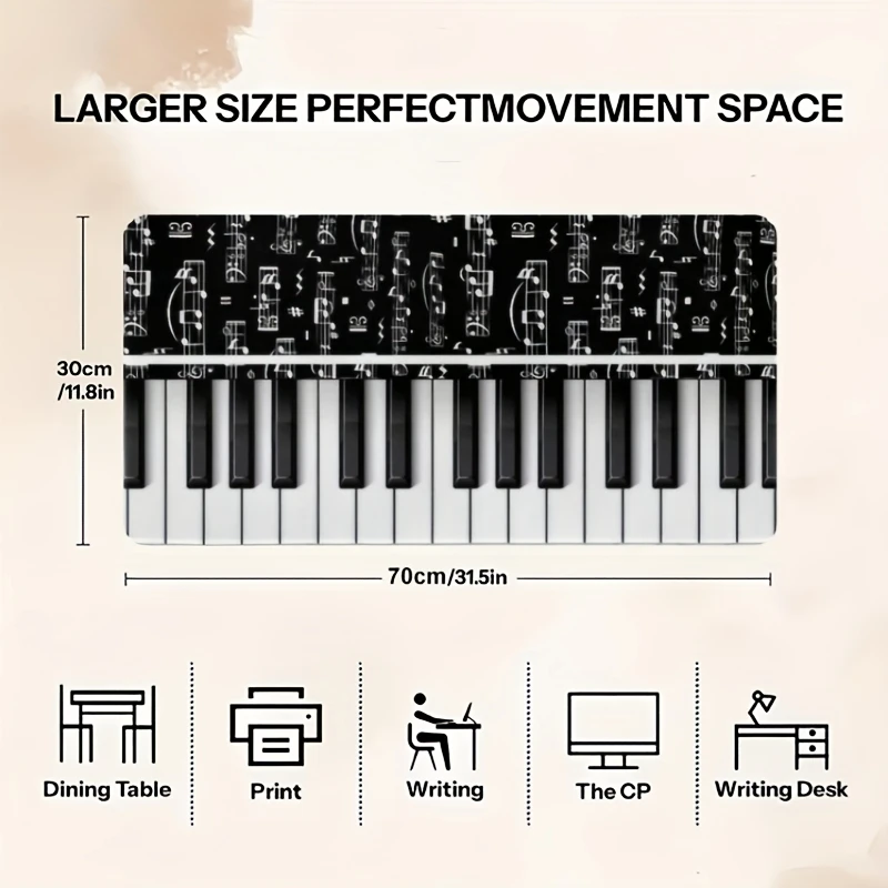 Piano Keys Music Notes Extended Mouse Pad Non-Slip Rubber Desk Mat for Gaming Office Workspace