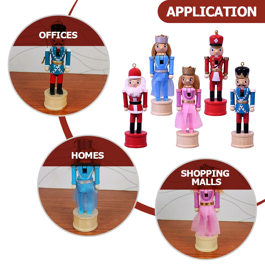 

5 Pcs Christmas Decoration Nutcracker Wooden Desktop Hanging Nutcrackers Craft Decorations Child