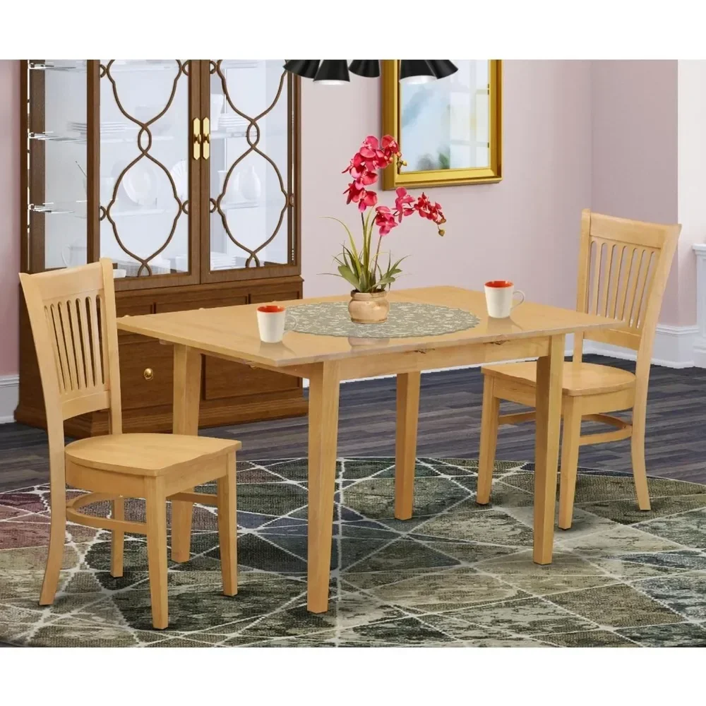 The 5-piece room set includes a rectangular wooden table with butterfly leaves and 4 kitchen dining chairs, 32x54 inches