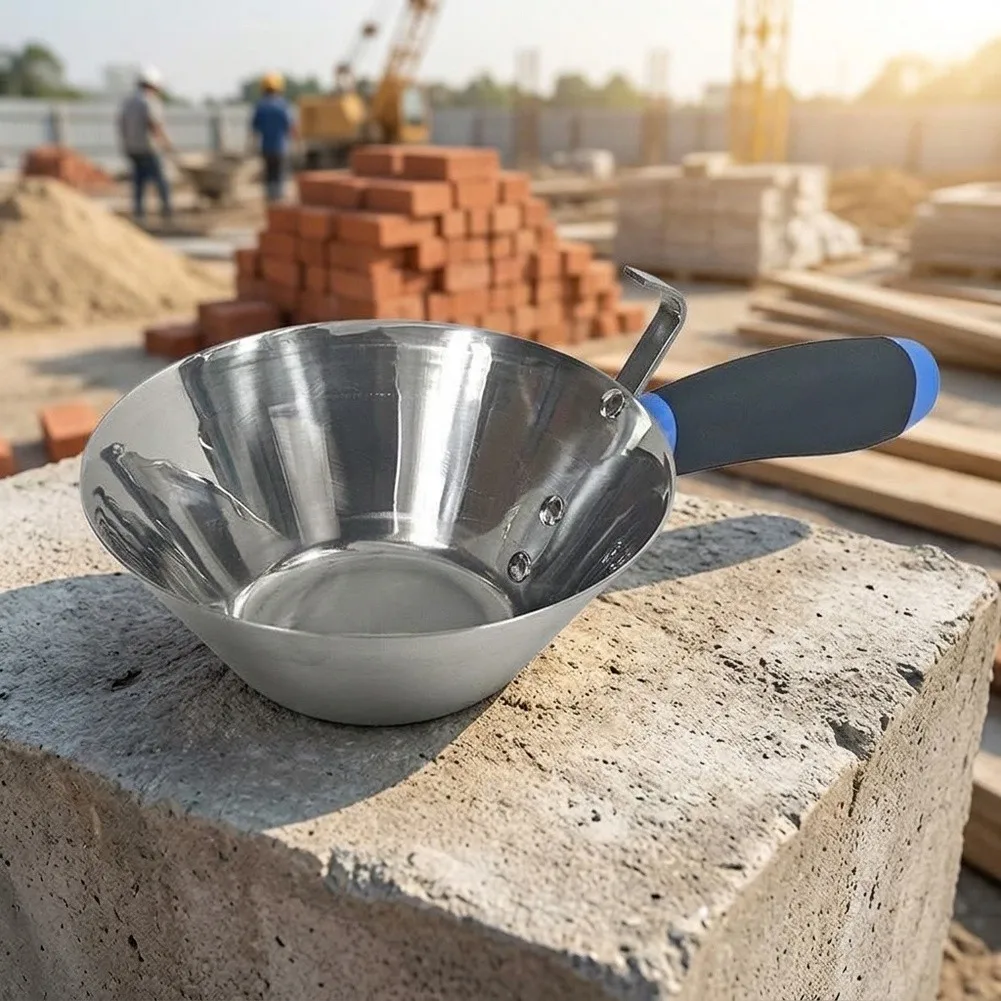 Stainless Steel Handled Ash Scoop With Ergonomic=Grip For Cement=Mortar Mixing Large Capacity Rust For Proof Tool For DIY