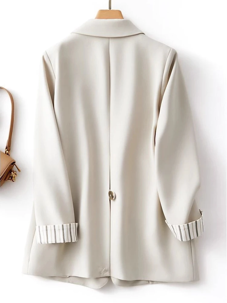 패션 여성 정장 재킷 솔리드 컬러 긴 소매 코트 스트라이프 패치워크 커프스 가을 겨울 우아한 출퇴근용 아우터웨어