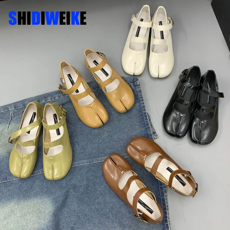 

SDWK 2.5CM NEW Spring PU Tabi Ninja Moccasins Round Split Toe Shallow Women Single Shoes Slip on Female Casual Soft Loafers