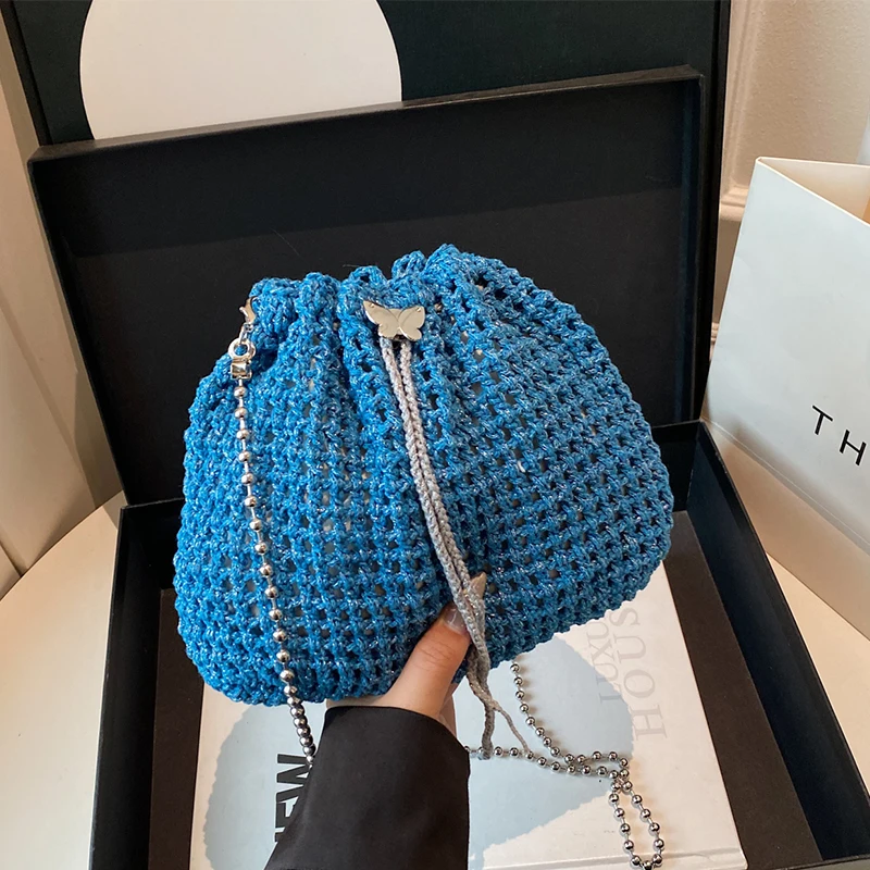 

Полая сумка через плечо для женщин, брендовая дизайнерская шерстяная тканая сумка ручной работы и кошелек, новинка 2025 года, мини-сумка через плечо с ведром