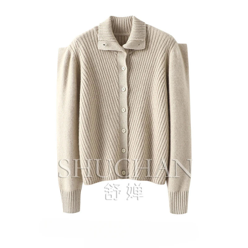 

Thick 100% Cashmere Sweater Women New High Street Casaco Feminino Knitted Cardigan Cardigan Feminino Flying sleeve