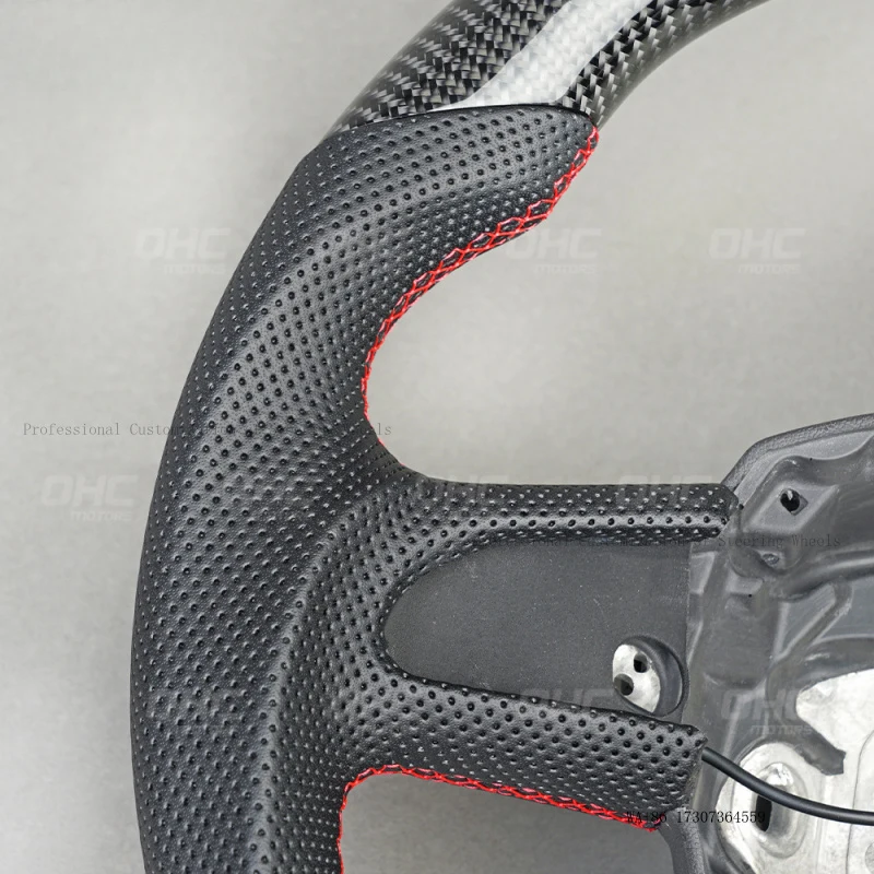 Suitable for Audi A5, carbon fiber + perforated leather, LED light, car modification steering wheel