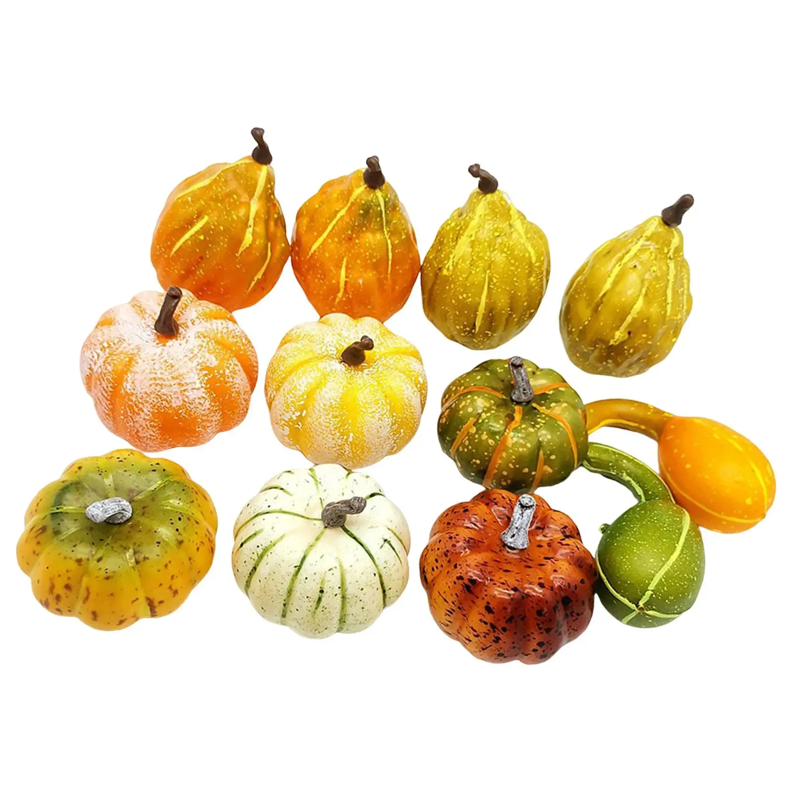 12Pcs Artificial Pumpkins and Gourds Set Halloween Decoration Lifelike Assorted