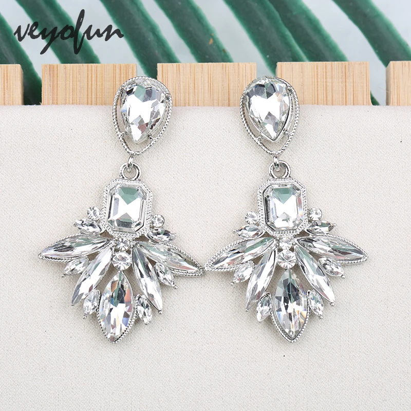 Veyofun Geometric Crystal Drop Earrings Simple Wedding Party Earrings for Women Fashion Jewelry Gift New